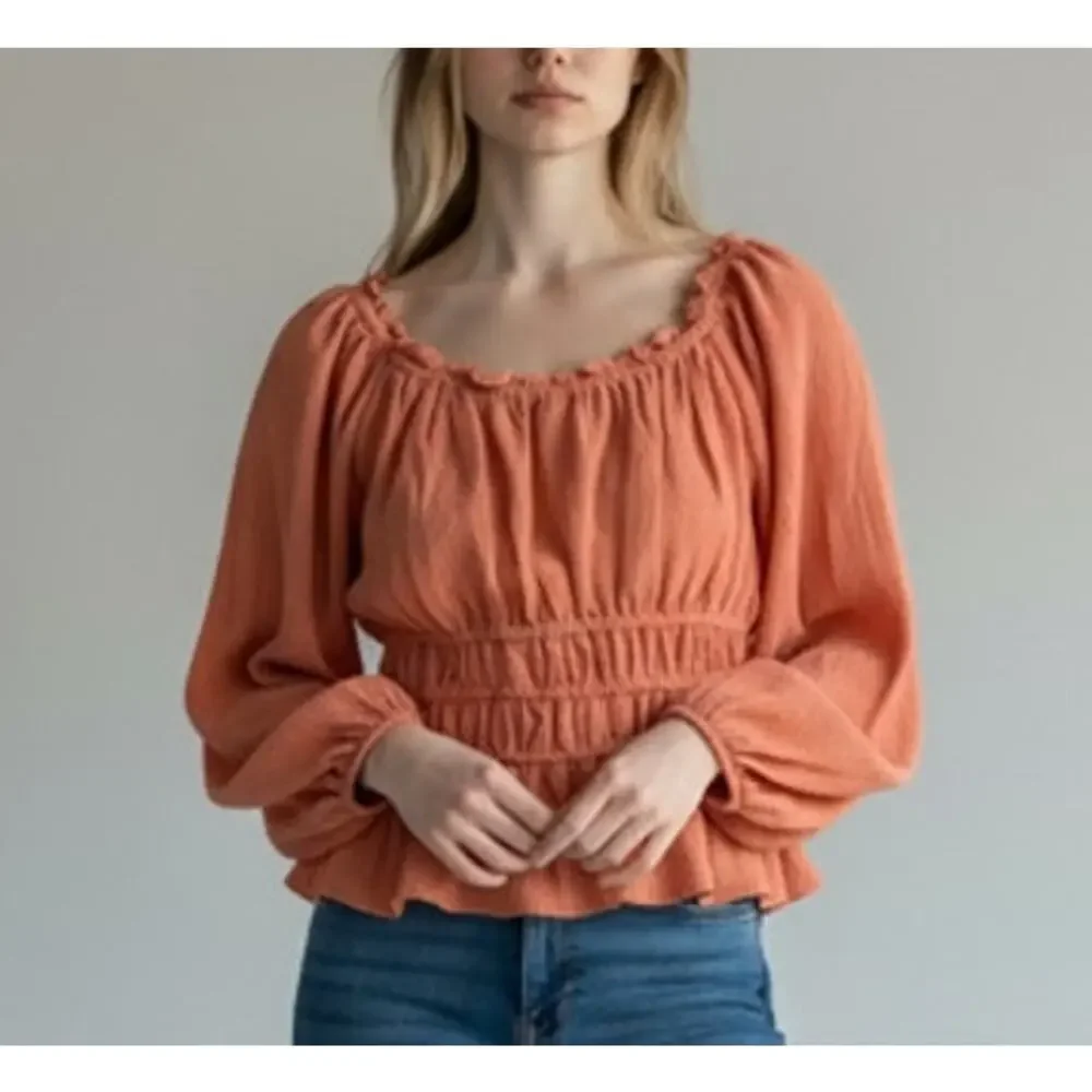 Easel NWT Coral Gauze Textured Boho Top Medium - Picture 1 of 9